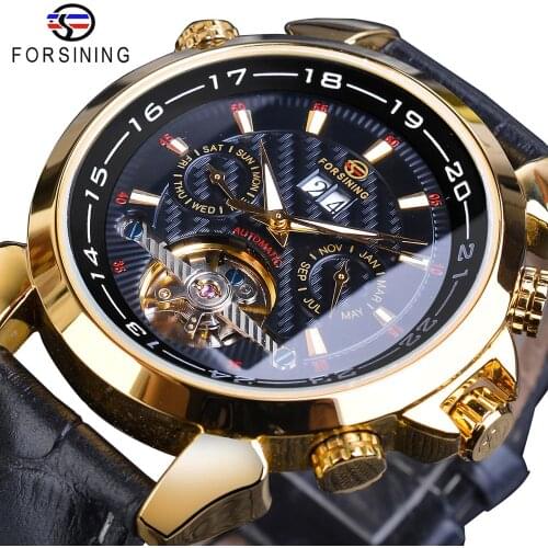 Forsining Mens Mechanical Watch Automatic Toubillon Date Relogio Business Skeleton Genuine Leather Wrist Watches Clock Masculino