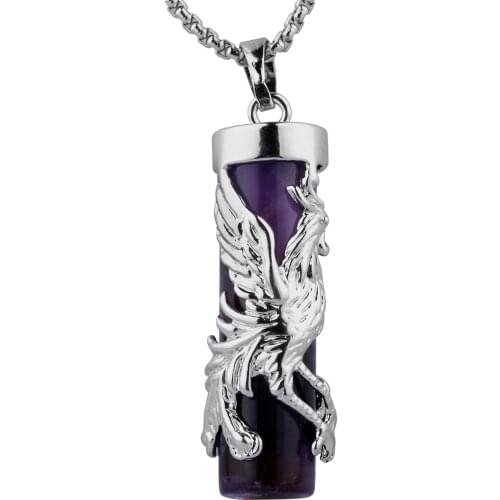 TUMBEELLUWA Phoenix Wrap Cylinder Crystal Gem stone Healing Reiki Pendant Charms For Jewelry Making