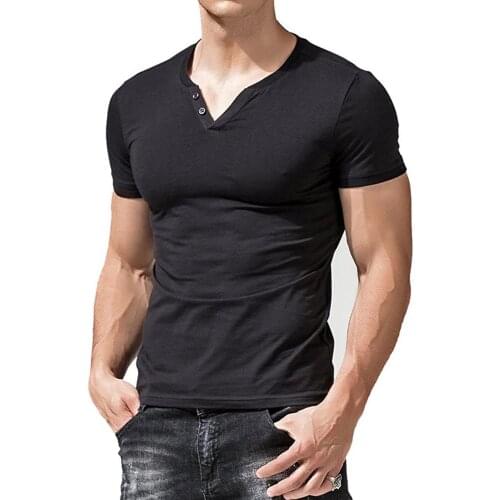 V Neck Cotton Mens Linen T Shirts Male Short Sleeve Breathable Solid Color Tops
