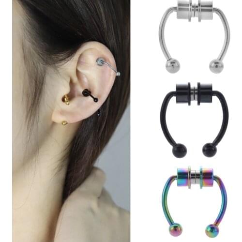 2021 New 1/2pcs Ear Clips Fake Nose Ring Hoop Earrings Septum Rings Stainless Steel Nose Piercing Fake Piercing Pircing Jewelry