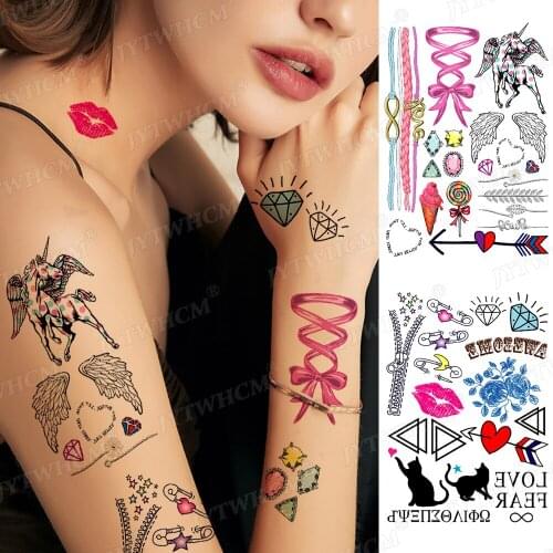 Lips Wings Pony Collection Temporary Tattoo Stickers Waterproof Childrens Front Tattoos Small Fake Tattoos Sticker Clavicle Men