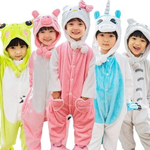 Boy Girl Cosplay Costume Unicorn Panda Stitch Pajama Set Flannel Pijama Pyjama Sleepwear Hat onesie