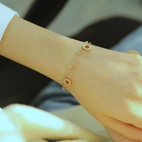 Kpop Fashion Double Layer Rose Gold Plating Stainless Steel Laser Letter Love Bracelets For Women Sweet Temperament Punk Jewelry