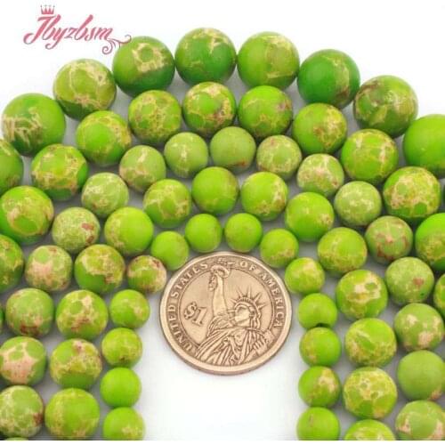Round Smooth Green Sea Sediment Imperial Jaspers Stone Loose Spacer Bead for DIY Accessorie Necklace Bracelet Jewelry Making15"