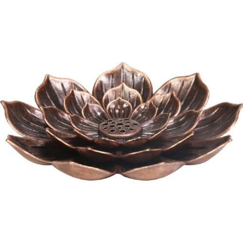 Incense Burner, Small Lotus Flower Alloy Incense Holder Desktop Decors for Home Office, Bronze