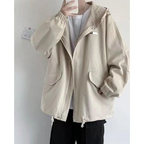 Workwear jacket male spring and autumn loose student Japanese new handsome wild hooded jacket casual jacket