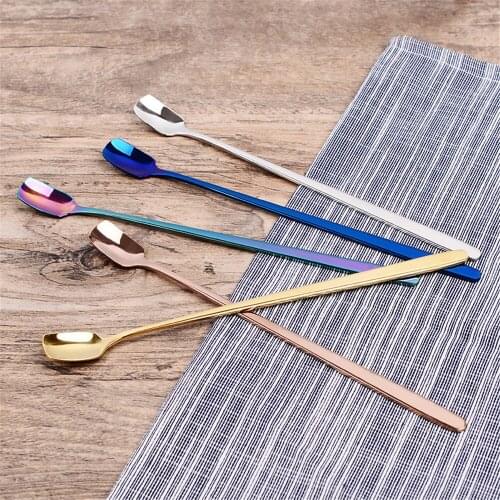 1PC Nordic Ins Stir Spoon Golden Coffee Stainless Steel Long Handle 15cm 17cm Dessert Cocktail Spoons