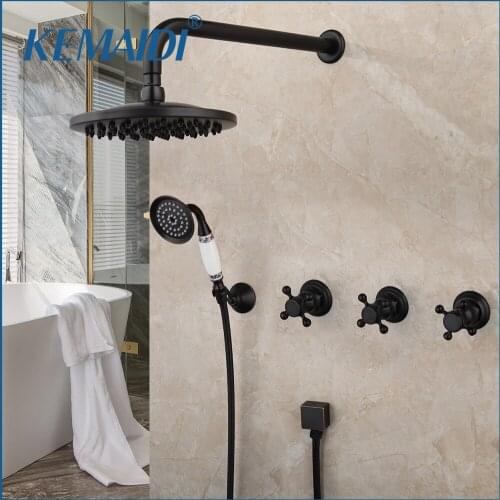 KEMAIDI LED Digital Shower Set Bathroom Wall Mounted Thermostatic Shower System Hot Cold Mixer Bath Faucet Square Spray