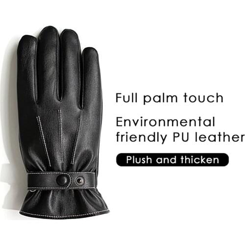 Mens Leather Gloves Winter Riding Motorcycle Plus Velvet Thick Cotton Gloves To Keep Warm And Cold Wind Cycling Leather Gloves