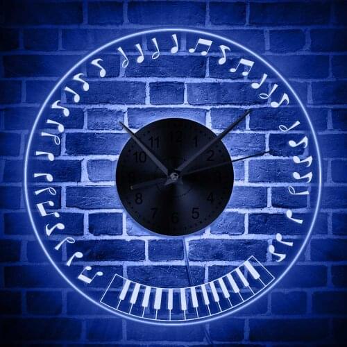 Musical Note & Piano Keyboard Acrylic Neon Luminous Wall Clock LED Non-Ticking Wall Watch Chic Hnaging Decor For Music Studio