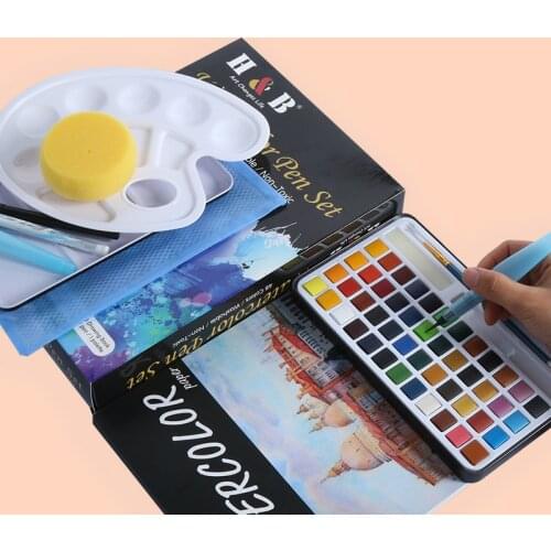 56-piece set of Watercolor Paint set with Watercolor Palette Brush Pen Pearl Watercolor highlight pen artist painting set