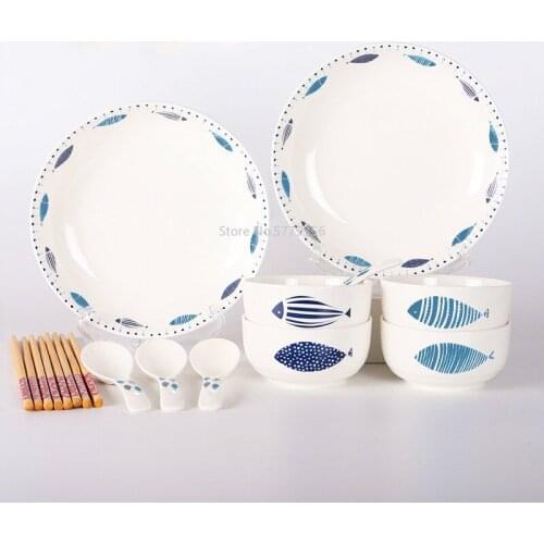 High-quality Ceramic Tableware Set, Japanese and Korean Rice Bowl, Soup Plate, Spoon Combination Household Ceramic Tableware