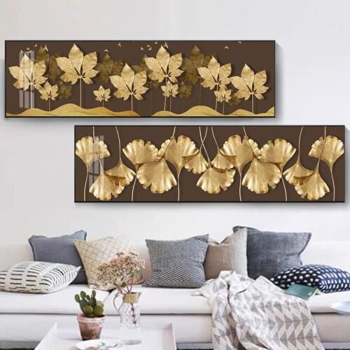 Gold Ginkgo Maple Leaf Wall Art Canvas Painting Nordic Poster And Print For Living Room Bedside Decor Pictures Unframed