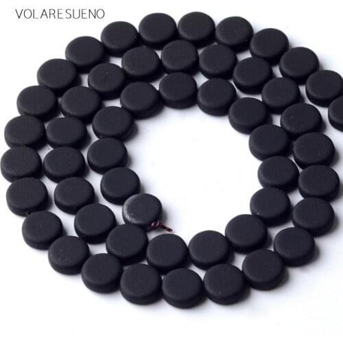 Natural Stone Black Hematite Stone Rubber Matte Round Cake Beads Space Loose Beads For Jewelry Making 8mm Diy Bracelet Strand15"