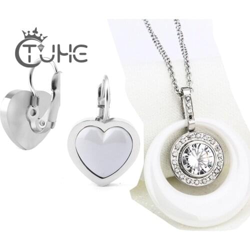 2017 New Hot Jewelry Set For With Crystal Women Elegant Huggie Heart Earrings Unique Small Ceramic Stud Earrings Fashion Jewelry