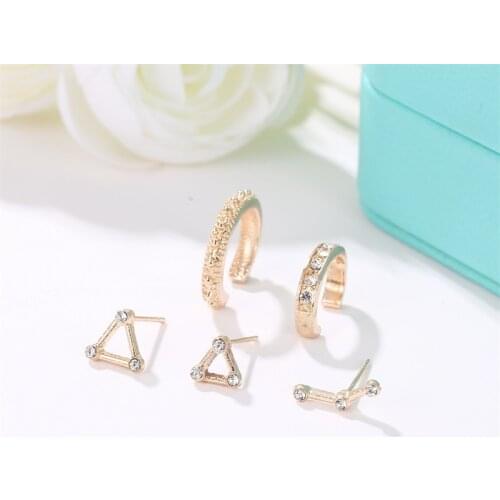 New Five Piece Set Retro Geometric Ear Studs Street Photography Punk Style Clip Earrings Wholesale
