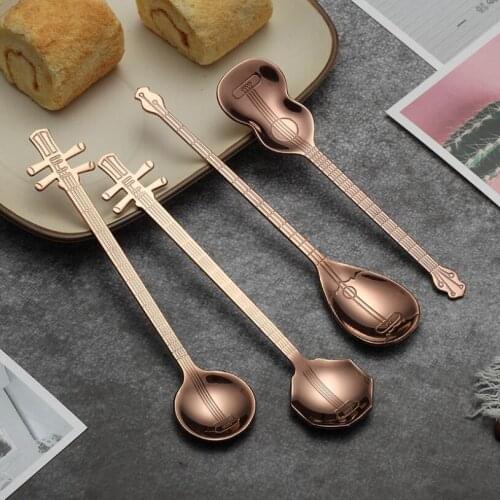 304 stainless steel coffee stirring spoon titanium plated guitar Chinese Guqin spoon music bar spoons creative gift