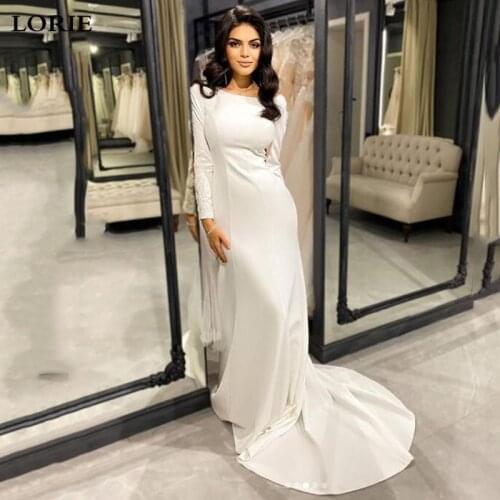 LORIE New Design Sexy Mermaid Wedding Dresses Long Sleeve Lace Wedding Gowns Soft Satin Boho Bride Dress vestido de noiva