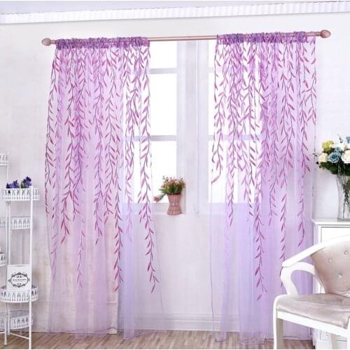 Wicker Sheer Curtain French Window Pastoral Style Flowers Printed Gauze Curtains Screen for Living Room Bedroom Home Decoration