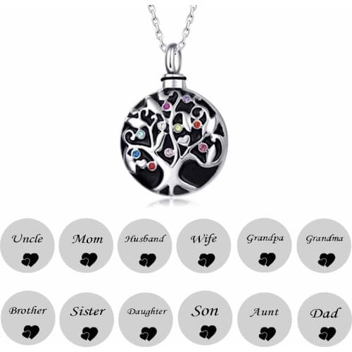 Life Tree Stainless Steel Ash Memorial Necklace Urn Pendant Keepsake Cremation Jewelry for dad /mom/brother/son