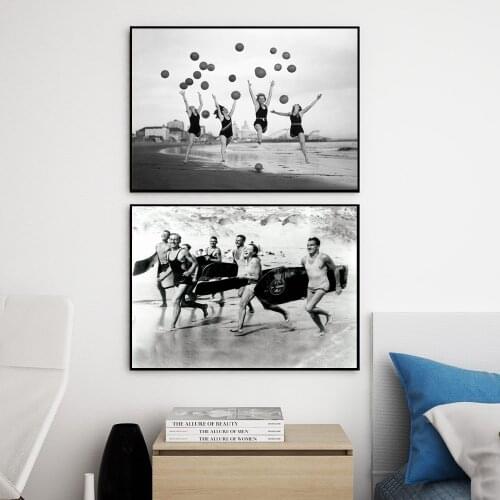 Girl Balloon Surf Boards Posters and Prints Vintage Black White Photography Canvas Painting Nordic Wall Pictures for Living Room