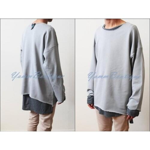 Distressed Oversized Sweat Strapped Crewneck 3/4 Sleeve Random Cut Sweatshirt for Men