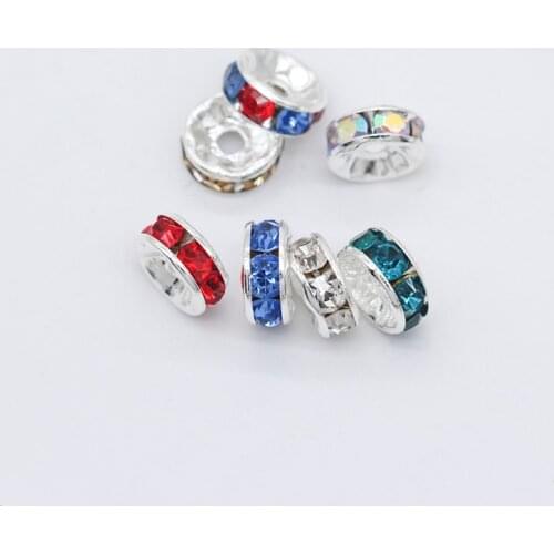 100p6/8mm multicolor Crystal Rhinestones beads Silver Rondelle Loose Spacer Beads DIY Beading jewelry making Accessories Supplie