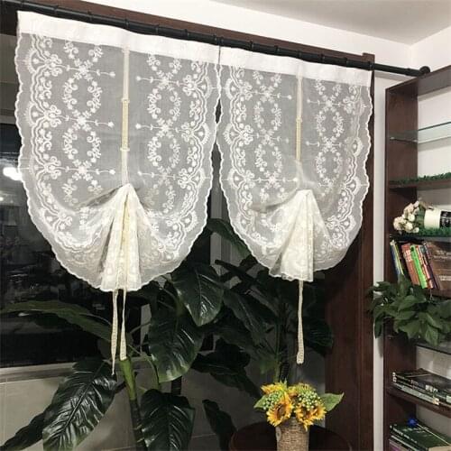 Luxury Embroidered Fan-shaped Roman Blinds Lifting Pulling Short Tulle Curtains For Living Room Kitchen Window Decor Partition 4