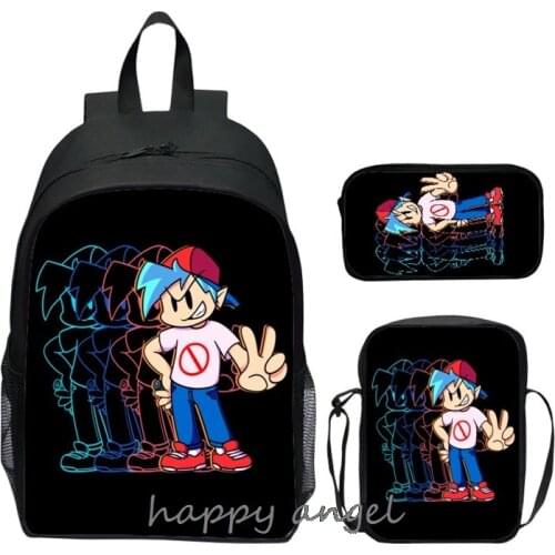 3D Friday Night Funkin Bag 3 Pcs/Set Anime Hot Game for Teenager Book Bag Travel Back Pack Men Women Harajuku School Backpack