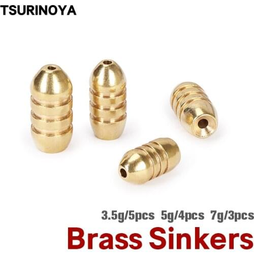 TSURINOYA Brass Bullet Sinkers Fishing Sinker Brass Sinker Weights Soft Bait Jig Hooks Tackle 3.5g 5g 7g Bass Fishing