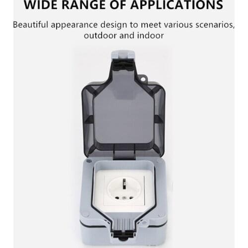 Outdoor Socket ABS Ip66 Waterproof Case EU Plug Wall Power Socket Box Single/ Double Charging Port For Garden Workshop Home