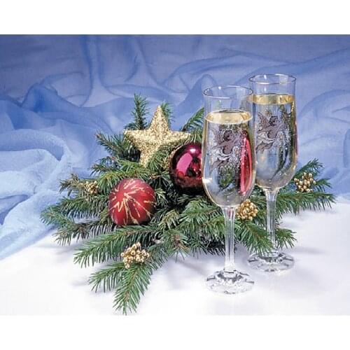 Wine Glass Cross Stitch 11CT Embroidery Kit Needlework Craft Set Canvas Printed Cotton Thread Home Decor Christmas Gift On Sale