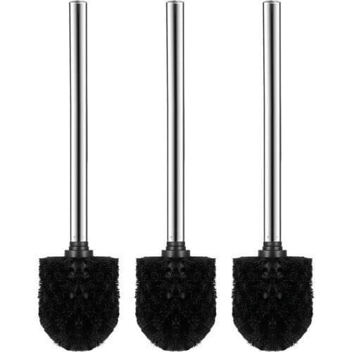 WINOMO 3PCS Bathroom Toilet Cleaning Brush For Washing Toilet Brushes Stainless Steel Toilet Brush Black Cleaner For Hotel Home