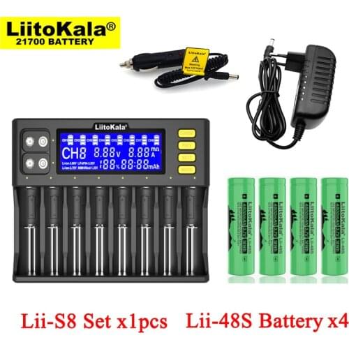 LiitoKala Lii-S8 Battery Charger for 3.7V 18650 Li-ion 1.2V AA NiMH 3.2V Li-FePO4 + Lii-48S 21700 4800mAh Rechargeable batteries