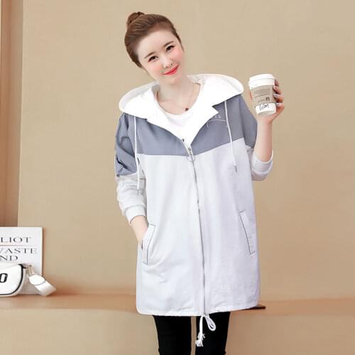 Women Spring Autumn Jacket Student Casual Short Overcoat Hooded Zipper Loose Wild Windbreaker Outwear Plus Size Women Coat W1134