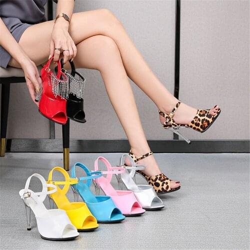 New 2021 Ladies Sexy Candy Colors Sandals Women High Heels 11CM Shoes Summer Fashion Model Walking Stilettos Plus Size 34-43 Red
