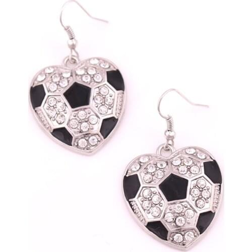Women Jewelry Heart Pendant Earrings Soccer Pattern Sporty Style Design With Sparkling Crystals Zinc Alloy Provide Dropshipping