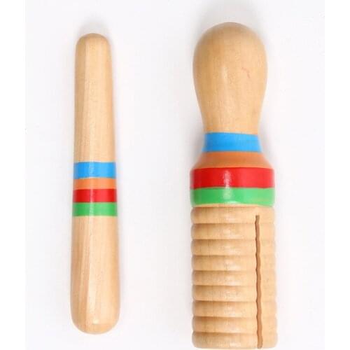 1Set Wooden Musical Instrument Children Kid Toys Sound Tube Small Single-threaded Ring Percussion Cylinder Croak Frog Barrel New