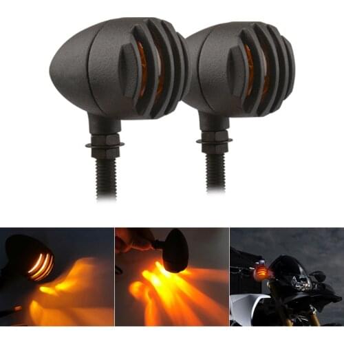 2pc retro Bullet black Grid Motorcycle Turn Signal Light halogen Brake Light Metal Shell Blinker Flasher for Harley Honda Yamaha