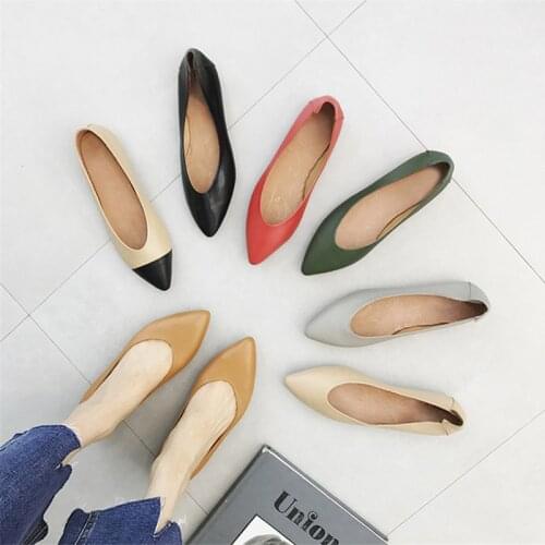 2021 Spring Summer Women Ballet Flats New Plus Size 41 Shallow Mouth Single Soft Genuine Leather Shoes Flat Bottom Women Loafers