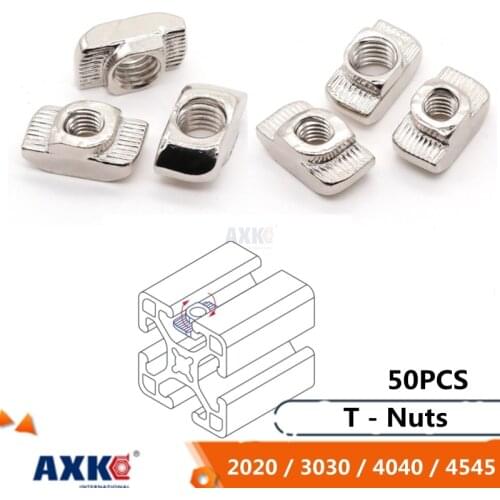 50PCS M3 M4 M5 M6 M8 Thread T-Nut EU Standard T-Slot Carbon Steel 304 Stainless 2020 3030 4040 4545 Series Aluminum Profiles AXK
