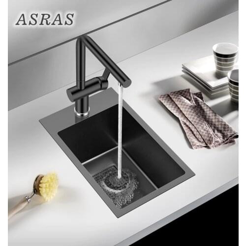 ASRAS 2846NA Black Nano Handmade Small Kitchen Sink Set Stainless Steel Single Sink Kitchen Tea Room Bar Balcony Nanometer Sink