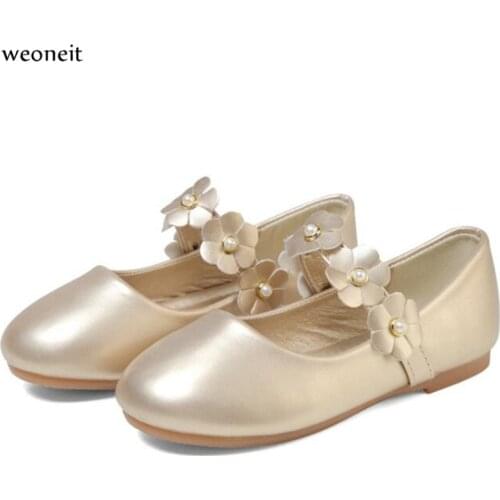 Weoneit Childrens Leather Shoes Girls Performance Spring Autumn New Fashion Dress Black Gold Princess Kids Girls Wedding Shoes