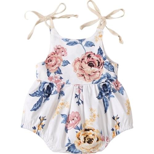 Newborn Baby Girl Flowers Romper Summer Cute Sleeveless Suspender Strap Jumpsuits Toddler Baby Clothes Sling Floral Romper 0-24M