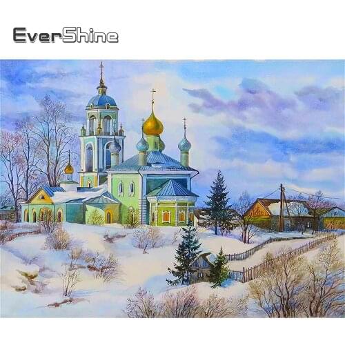 EverShine 5D DIY Diamond Painting Church Handicrafts Diamond Embroidery Landscape Mosaic Art Winter Needlework Cross Stitch Kits
