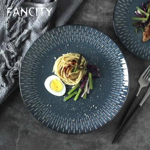 FANCITY Net celebrity tableware home dish dish creative Nordic kiln pasta dish western dish simple blue breakfast dish