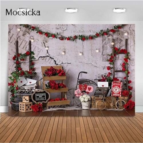 Valentines Day Backdrop Newborn Kids Background for Photography Red Rose Flowers Vintage Brick Children Photography Background