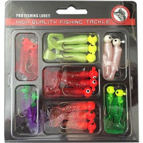 Gmarty 2019 New Arrival Summer 17Pcs Soft Worm Lure Lure Set Head Jig Hooks Fishing Baits Set Tackle