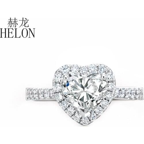HELON Solid 14k White Gold Moissanite Rings Heart Cut 1ct Moissanite Ring For Women Engagement Anniversary Wedding Fine Jewelry