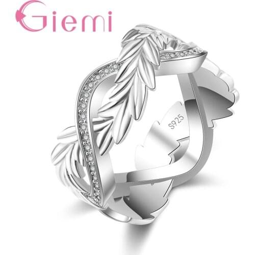 New Design Leaves Shape Finger Ring For Women Pave Shiny Cubic Zirconia Silver Jewelry Fast Shipping